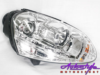 Golf Mk5 Chrome DRL Headlights with LED Driving Lights-0 Golf Mk5 Chrome DRL Headlights with LED Driving Lights-0