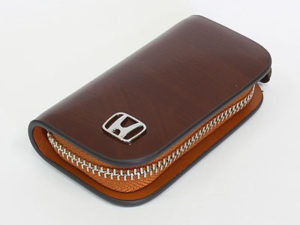 Honda Tan Leather Zipper KeyChain Wallet-0