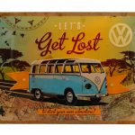 Metal "lets get lost" Sign with VW Bus