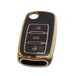 Key Cover Suitable for Volkswagen 3-Button Gloss Black & Rose Gold