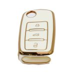 Key Cover Suitable for Volkswagen 3-Button Storm Gloss White & Gold