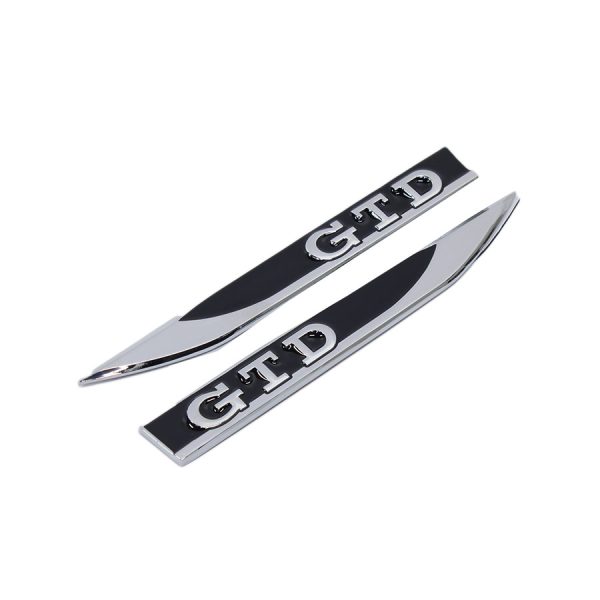 VW Black & Chrome GTD Design Fender Sticker Badge 145x18mm (pair