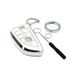TPU Soft Key Cover witH Chain for BMW G-Series (White & Silver)
