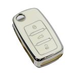 TPU Soft Key Cover for VW 3-Button (White & Silver)