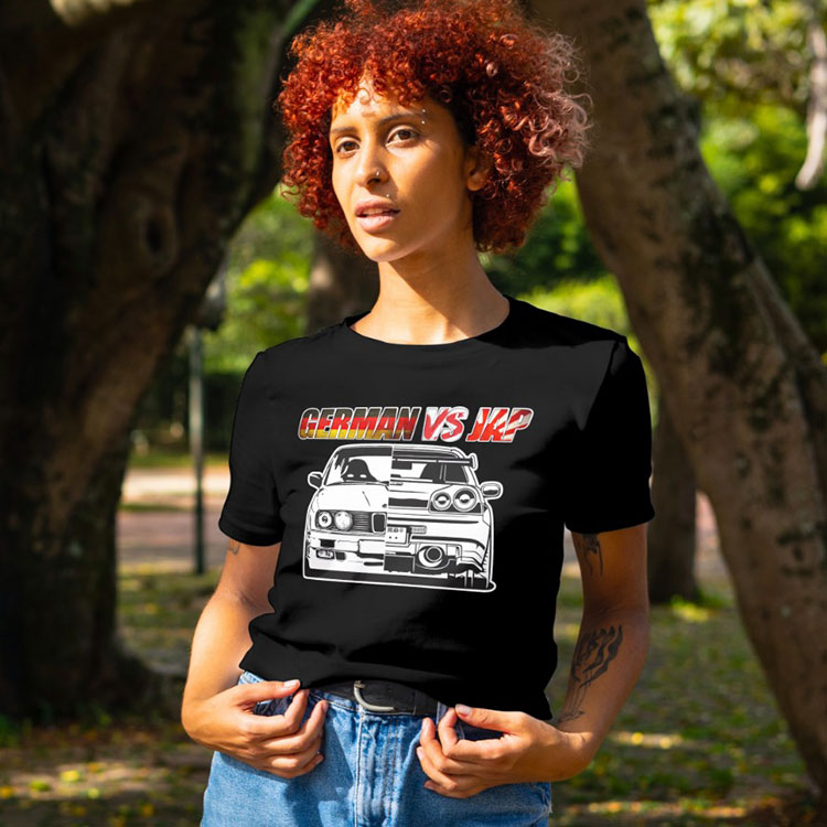 GvsJ-R34 SouthSideCrew Germany Vs Japan R34 Graphic Unisex T-Shirt (Small) - Image 1