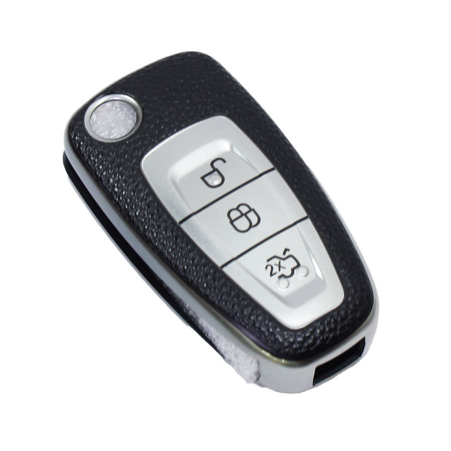XEA-KCFD1S TPU Silver & Black Leather Touch Key Cover for Ford Ranger (1 button) - Image 1