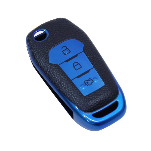 TPU Blue & Black Leather Touch Key Cover for Ford Ranger (2 button ...