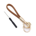 Tan Brown Leather Keyring Strap with Screwdriver