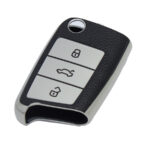 Nex VW Golf mk7 Key Cover with Silver & Black Leather Finish