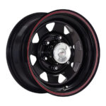 14" A-Line 5/114 Black Spoke with Red Pinstripe Alloy Wheels