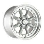 15" A-Line Bliss 4/100 Super silver Machine Lip with Chrome Rivets Alloy Wheels