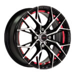 15" A-Line Dazzle 4/100 & 4/108 Black Machine Face with Red Undercut Alloy Wheels