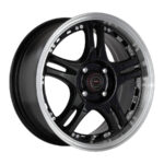 15" A-Line Midnight 4x100 Black Machine Lip wxSilver Rivet Alloy Wheels
