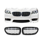 Chrome & Gloss Black Diamond Grillz Suitable to fit Bmw F10 5 Series 2011-2016
