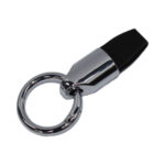 Chrome Silver Keyring with Black Leather Strap