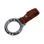 Chrome Keyring with Brown Leather Strap