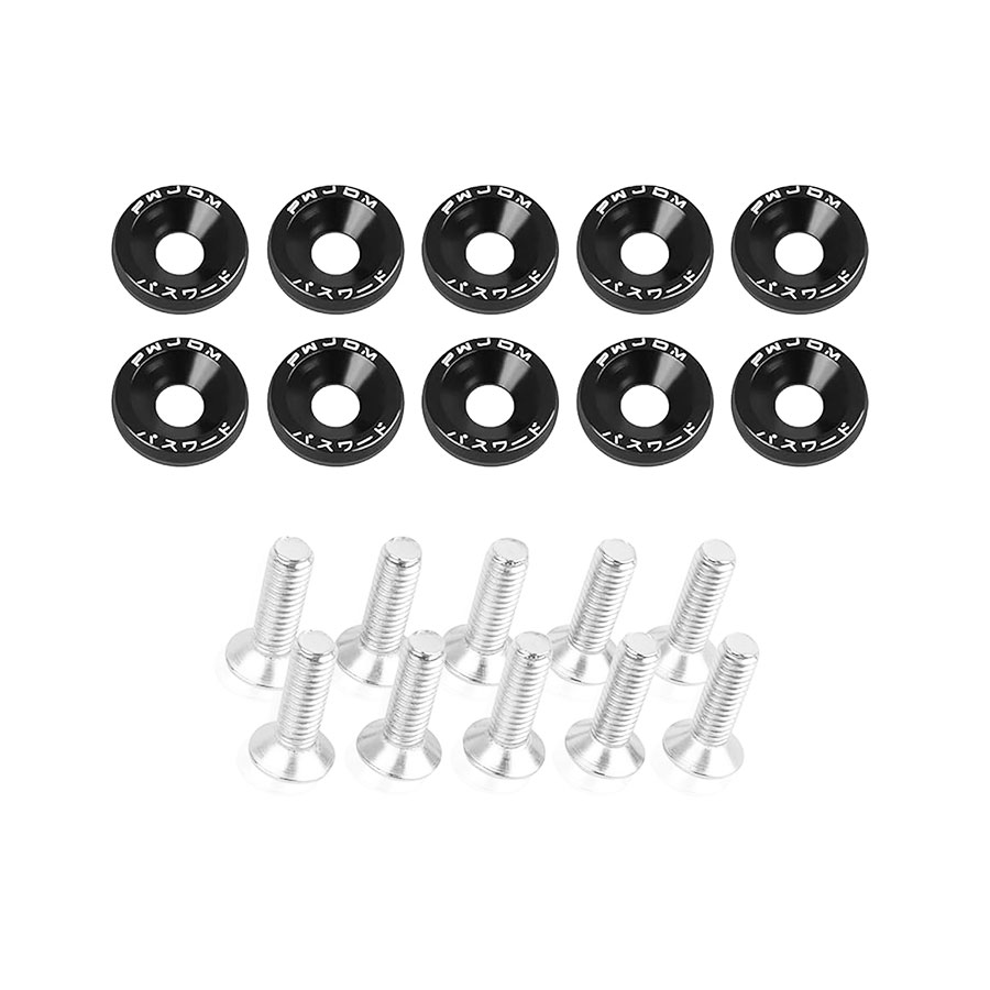 Black Aluminum Fender Washer Bolt Dress Up Kit 10pc - JDM Style For Toyota Nissan Subaru