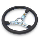 GripForge Leather Steering with Hydrodip Blue & White Graffiti Design - 350mm