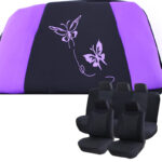 StyleQuip Universal Front & Rear Seat Cover Set (black & Purple butterfly design)