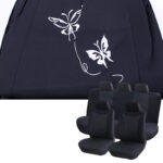 StyleQuip Universal Front & Rear Seat Cover Set (black & White butterfly design)