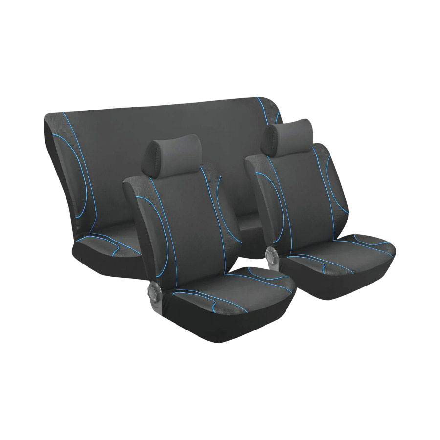 ZSMONACBKBL Stingray Monaco Design 6piece Front & Rear Seat Cover set - Black & Blue - Image 1