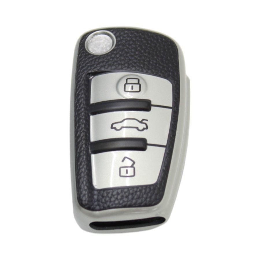 XEA-KCAD3S Rubber Key Cover For Audi 3 button (Black & Metallic Silver) - Image 1