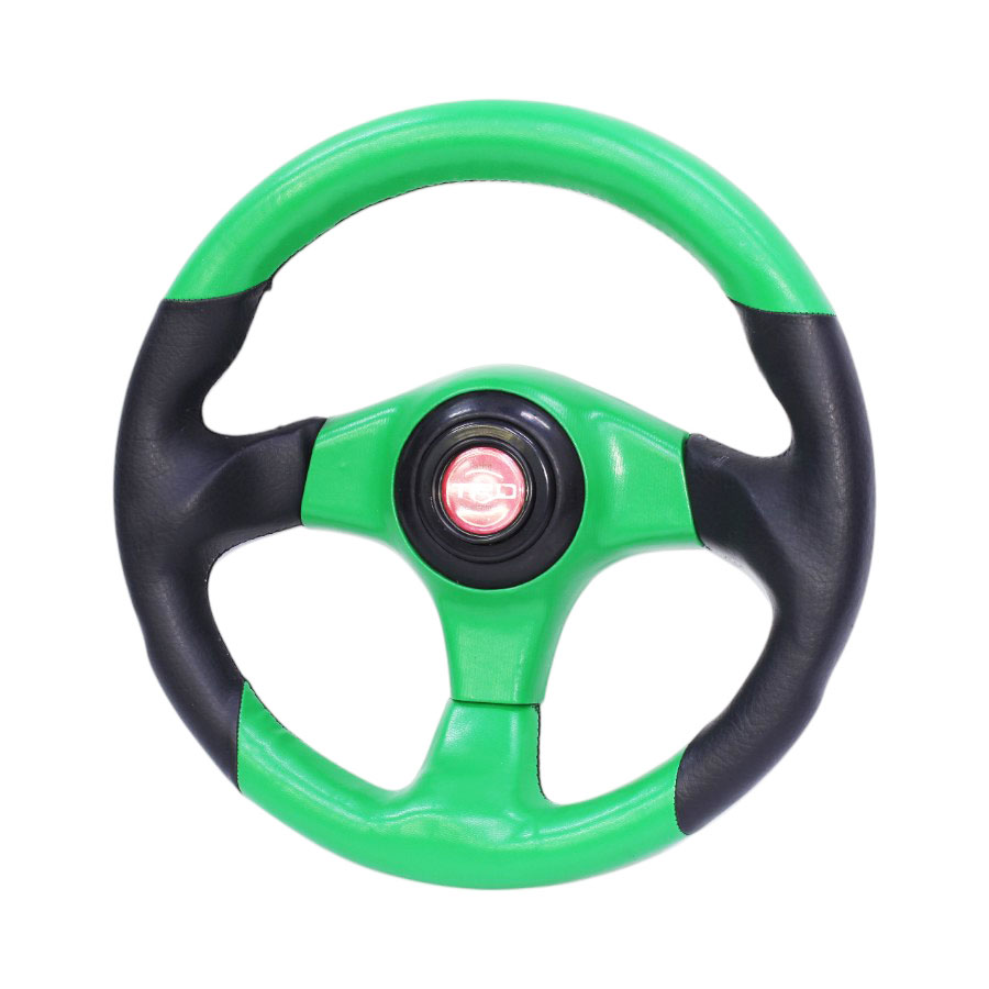 JNST005 JJ-Racing Sport Steering Wheel in Black & Green Vinyl Leather - Image 1