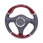 JJ-Racing Woodgrain & Black Leather Finish Steering Wheel