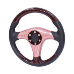 JJ-Racing Steering Wheel - Woodgrain & Black Leather with Red Carbon Fibre Pattern Centre