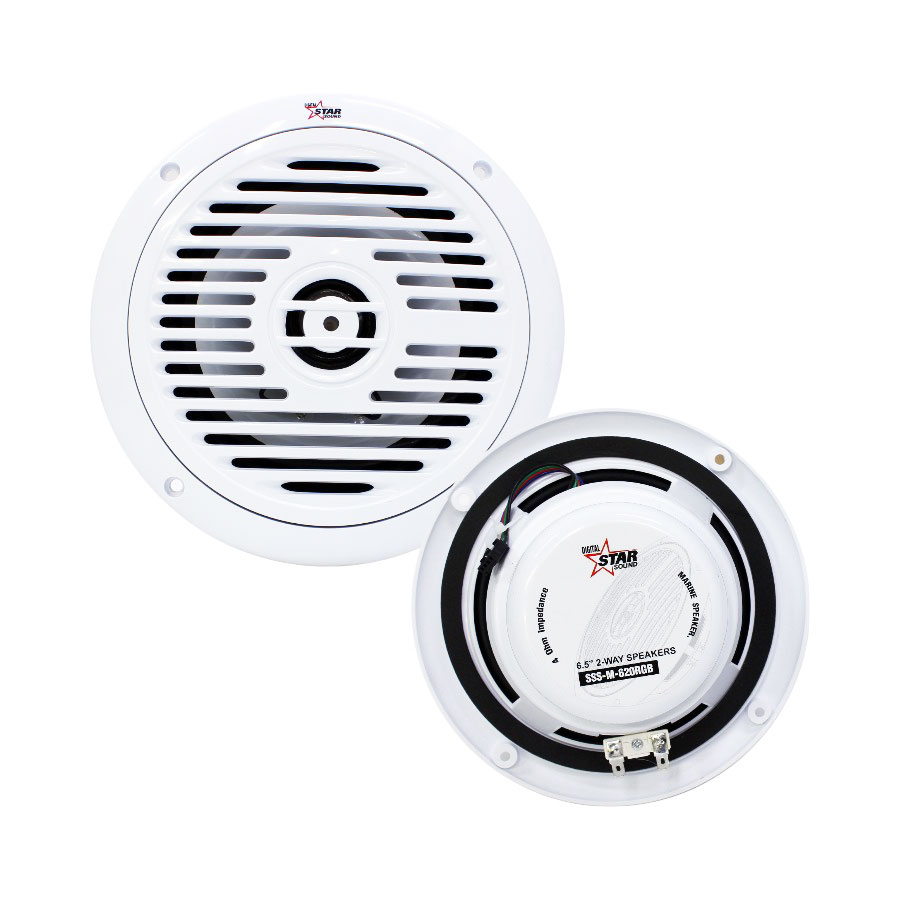 SS-M620RGB Starsound SSS-M-620RGB 6.5" Marine 75rms 2way White Speakers with RGB Lighting - Image 1