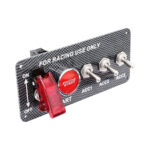 Carbon Fibre Look Switch Panel - Triple Toggle + Ignition Start Button - Image 3