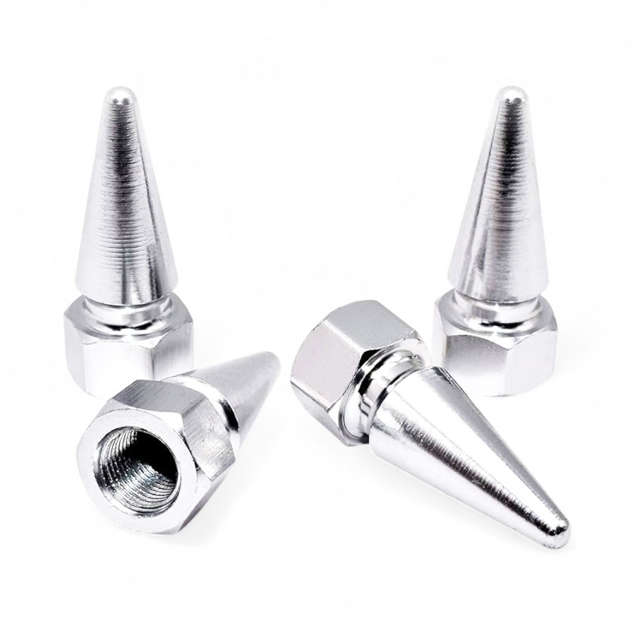 VAL025-SIL Silver Short Spike Aluminium Valve Caps – Durable Air Caps - Image 1