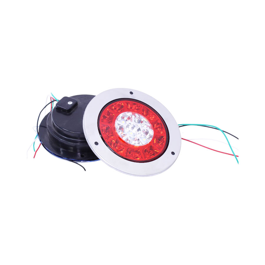 ZJ-RW-14cm Universal Round Tail Light with Chrome Surround - 16 SMD Red & White - 14cm Diameter - Image 1