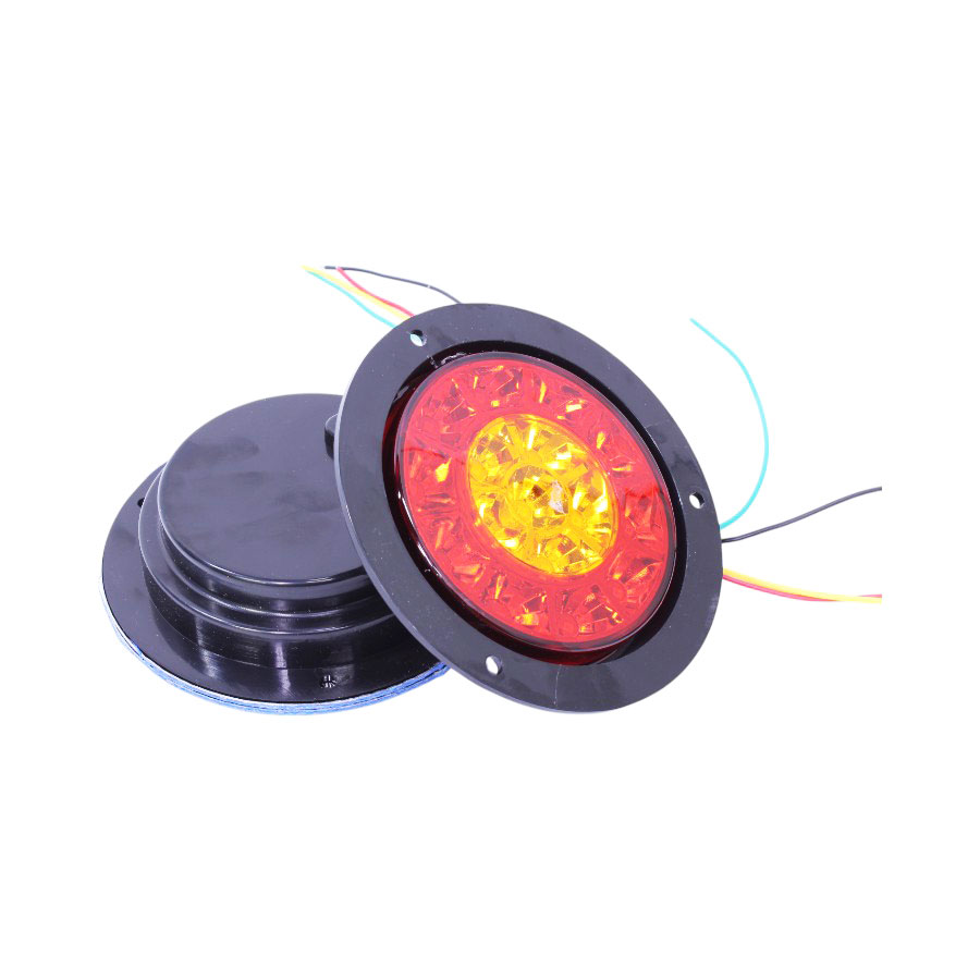 ZJ-RY-14cm Universal Round Tail Light with Chrome Surround - 16 SMD Red & Yellow - 14cm Diameter - Image 1