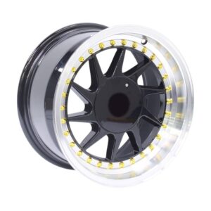 15" F1210D 4/100 & 4/108 Black Machine Lip with Gold Rivets Alloy Wheels