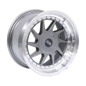 15" F1210F 4/100 & 5/100 Gunmetal Machine Lip With Silver Rivets Alloy Wheels