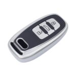 TPU & Leather Finish Key Cover For Audi - Silver (XEA-KCAD2S)