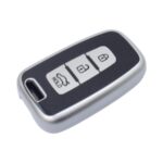 TPU & Leather Finish Key Cover For Hyundai/Kia - Design 2 - Silver (XEA-KCHY2S)