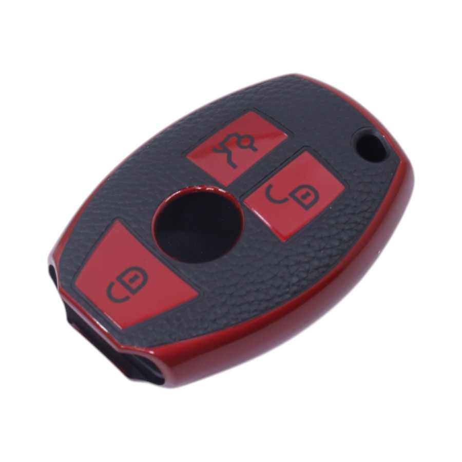 KEA-KCMC1R TPU & Leather Finish Key Cover For Mercedes-Benz - Design 1 - Red (XEA-KCMC1R) - Image 1