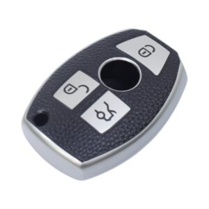TPU & Leather Finish Key Cover For Mercedes-Benz - Design 1 - Silver (XEA-KCMC1S)