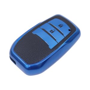 TPU & Leather Finish Key Cover For Toyota - Design 2 - Blue (XEA-KCTY2B)