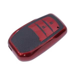 TPU & Leather Finish Key Cover For Toyota - Design 2 - Red (XEA-KCTY2R)
