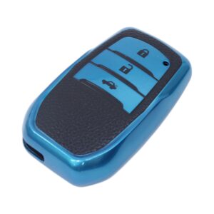 TPU & Leather Finish Key Cover For Toyota - Design 3 - Blue (XEA-KCTY3B)