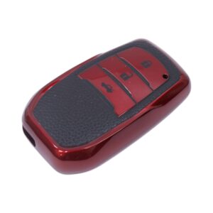 TPU & Leather Finish Key Cover For Toyota - Design 3 - Red (XEA-KCTY3R)