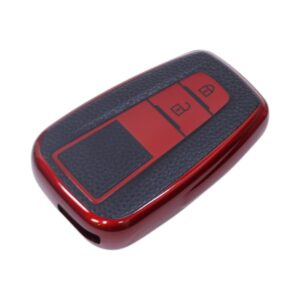 TPU & Leather Finish Key Cover For Toyota - Design 4 - Red (XEA-KCTY4R)