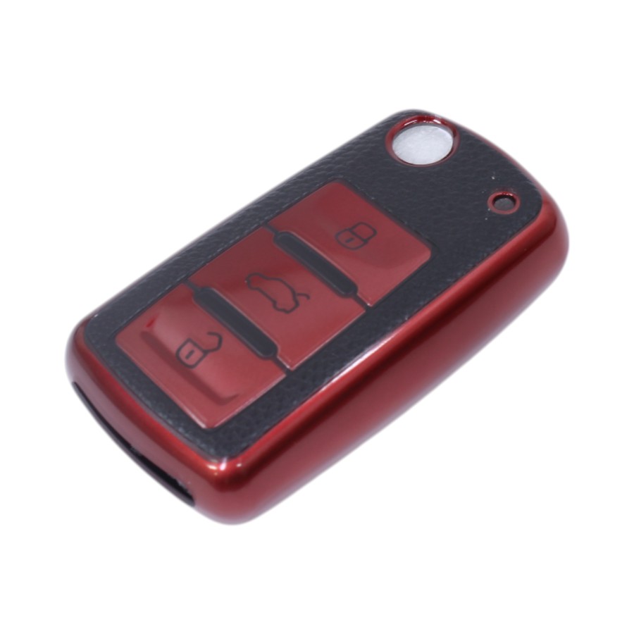 KEA-KCVW1R TPU & Leather Finish Key Cover For VW - Flip Design - Red (XEA-KCVW1R) - Image 1