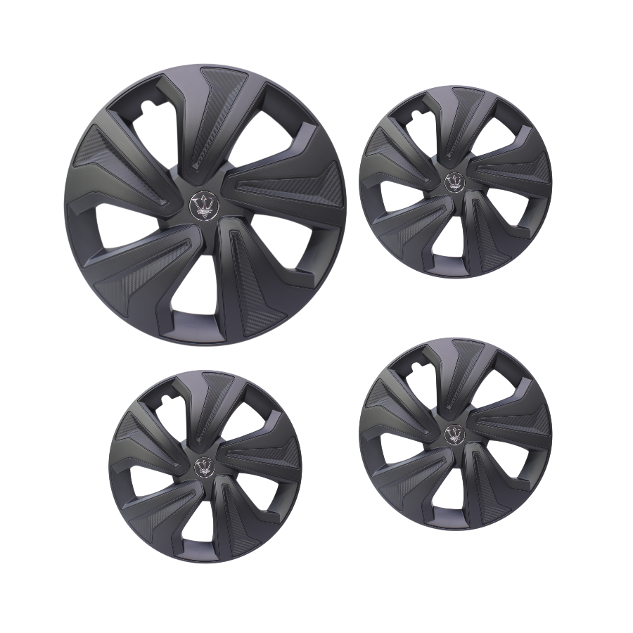 WK0-1BK-16 16" Matt Black & Carbon Fibre Look Wheel Caps (set of 4) - Image 1