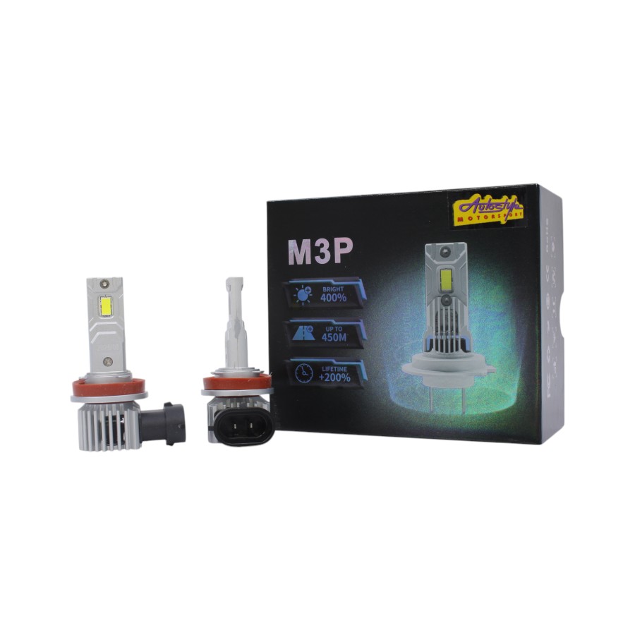 LED h11 M3P M3P H11 LED Headlight Bulb – 6000K, 400% Brighter, IP67, Cooling Fan System - Image 1