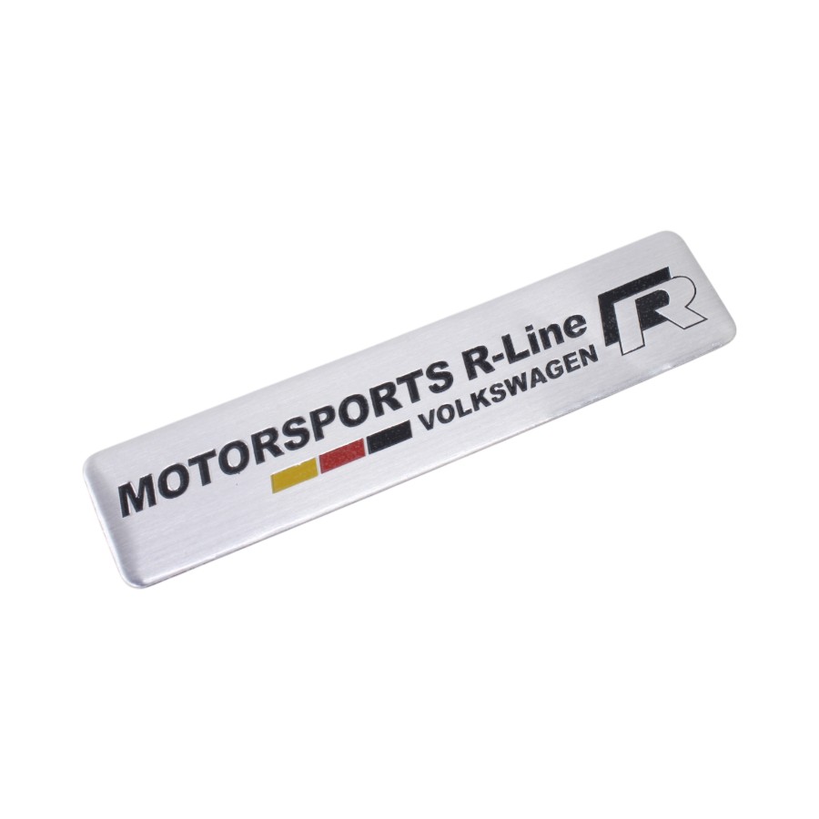 RPLATE 12x2.5 R-Line German Motorsport Brushed Aluminium Badge (12x2.5cm) - Image 1