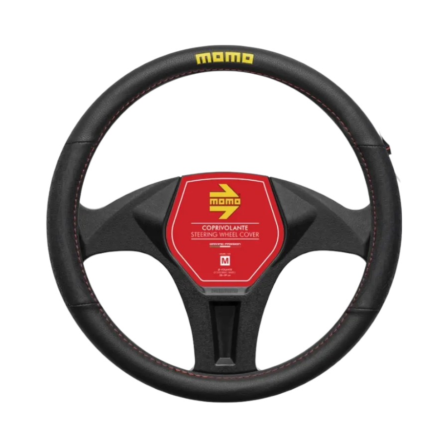 SWC0LAPBR Momo Lap Black with Red Stitch Steering Wheel Cover - Image 1